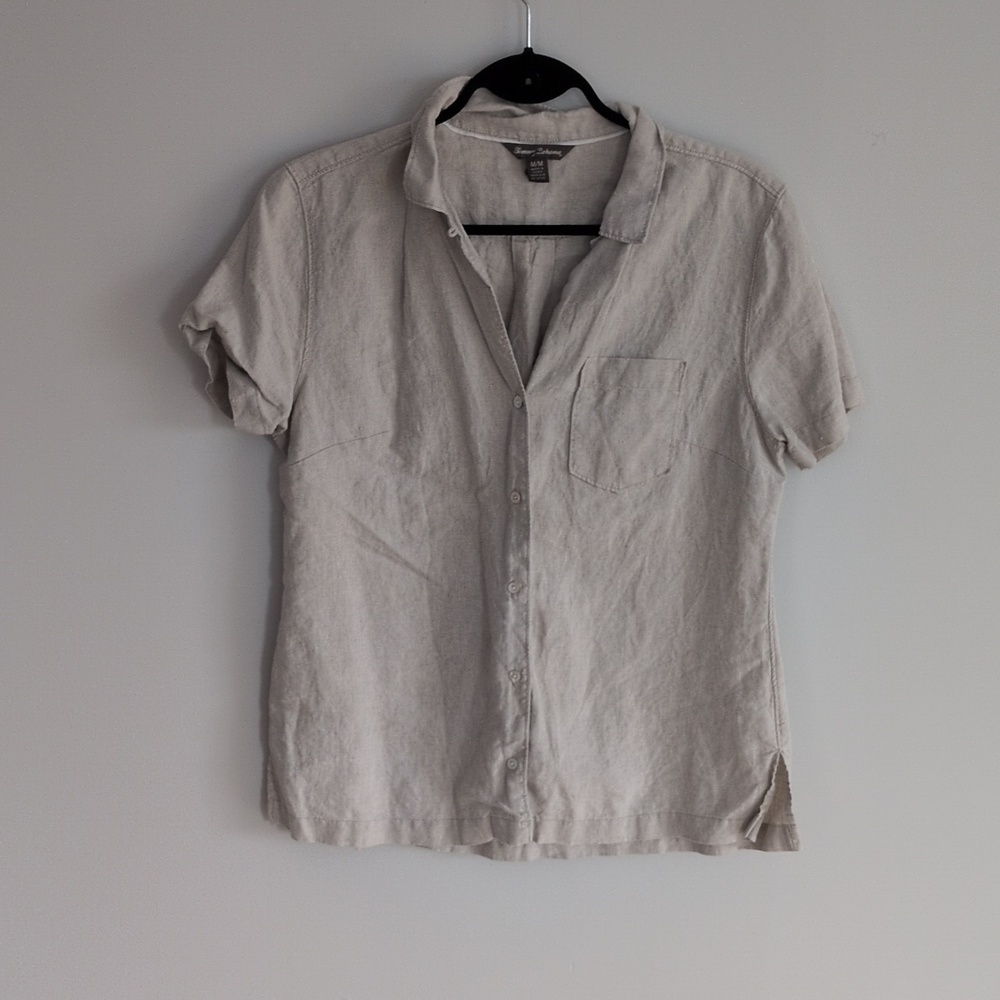 TOMMY BAHAMA 100% Linen Short Sleeve Safari Button Front Shirt US Sz M